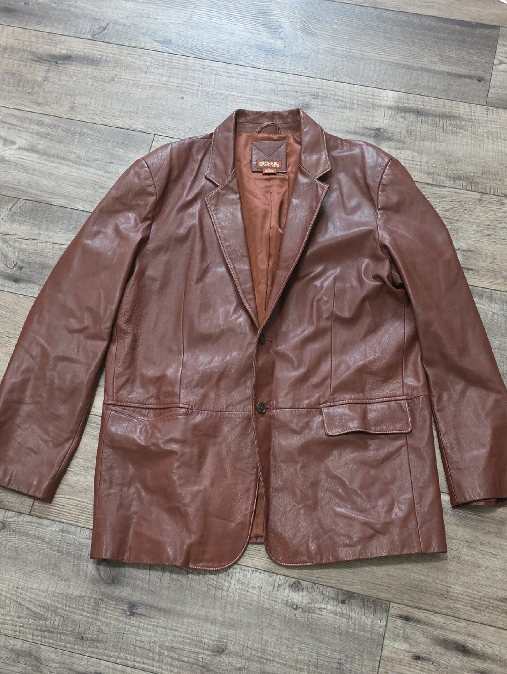 Michael Kors Mens Leather Blazer Cognac Single Breasred Chestnut